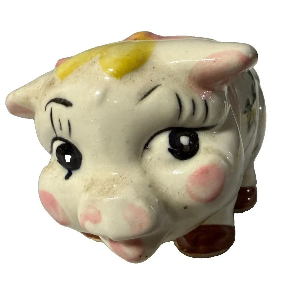 Vintage 1950s Ceramic Piggy Bank Hand Painted Japan Style Cute Pig Coin Bank 4